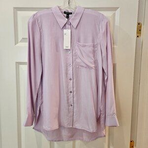 NWT Eileen Fisher Lavender Washed Silk Habutai Classic Collared Shirt; XS